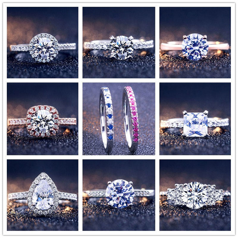 Women's Sterling Sier For Zircon Set Engagement Rings