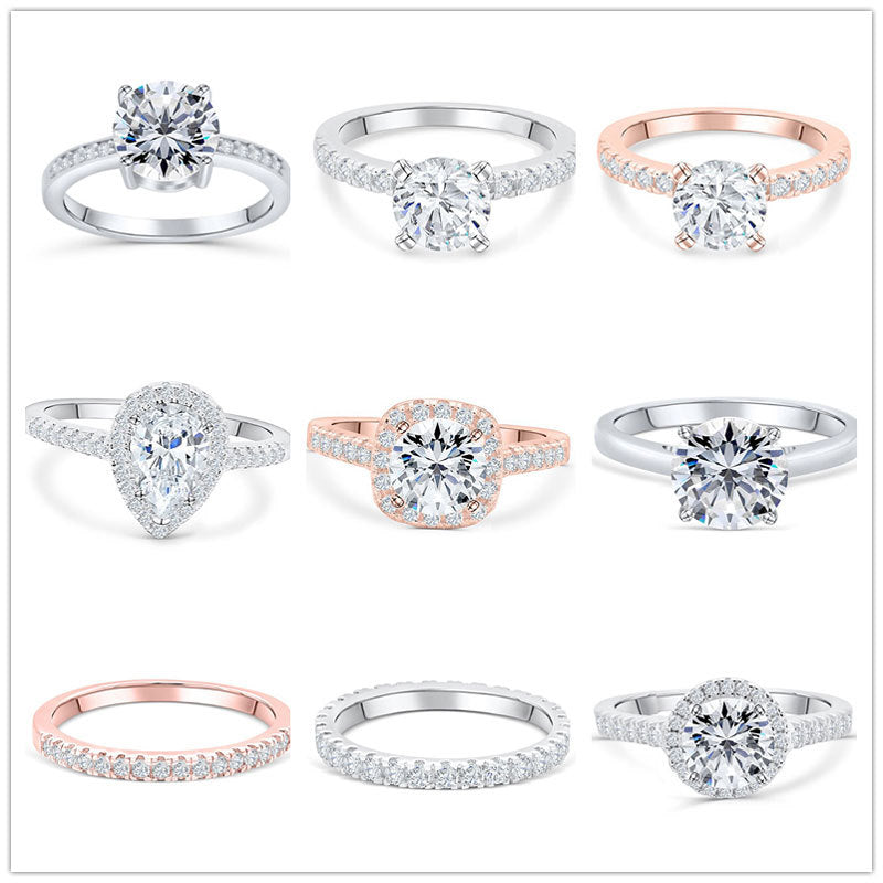 Women's Sterling Sier For Zircon Set Engagement Rings