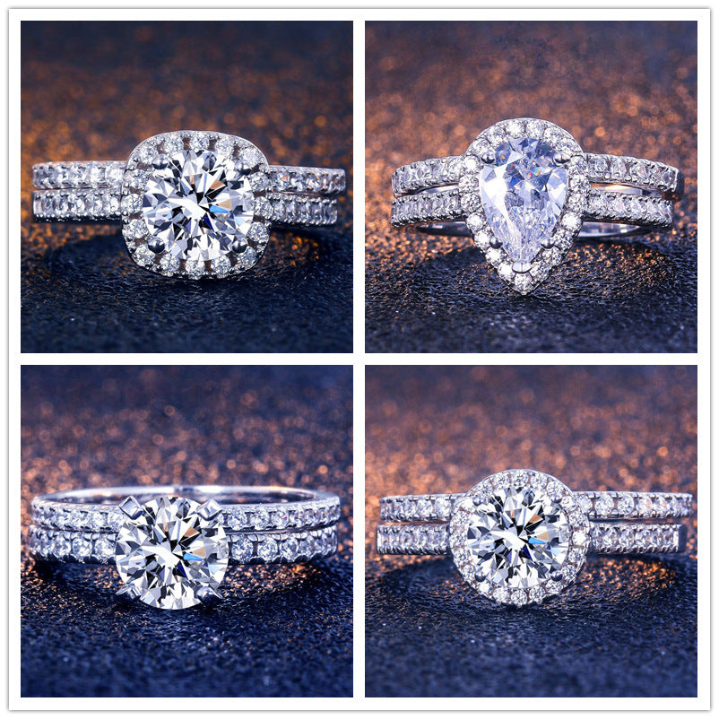 Women's Sterling Sier For Zircon Set Engagement Rings
