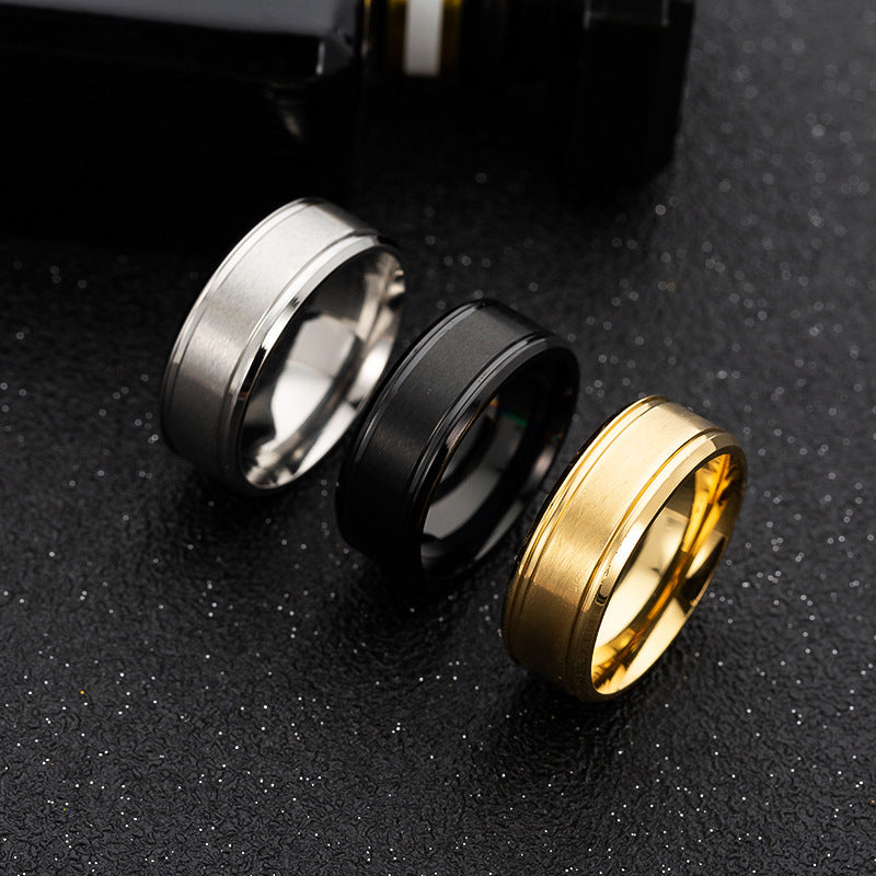 Men's Stainless Steel Wide Matte Double Beveled Rings