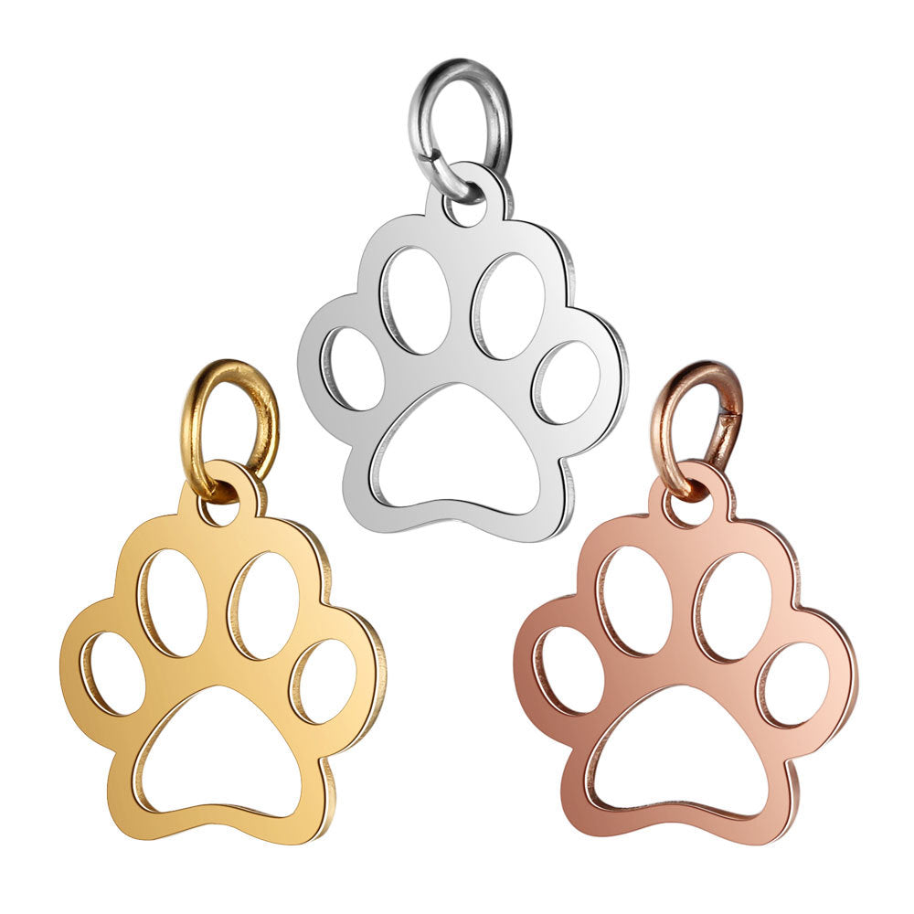 Stainless Steel Dog's Paw Peach Heart Pendants
