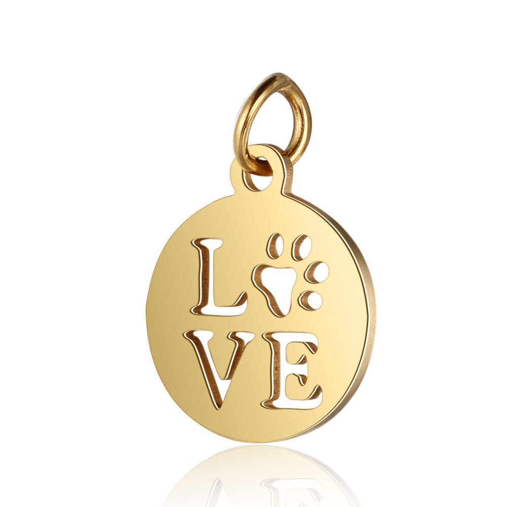 Stainless Steel Dog's Paw Peach Heart Pendants