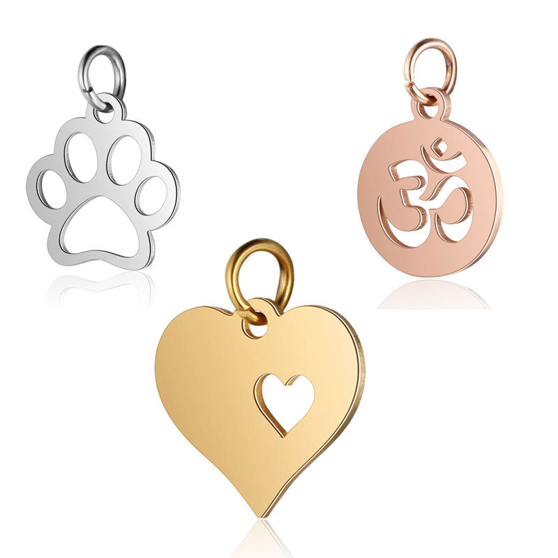 Stainless Steel Dog's Paw Peach Heart Pendants