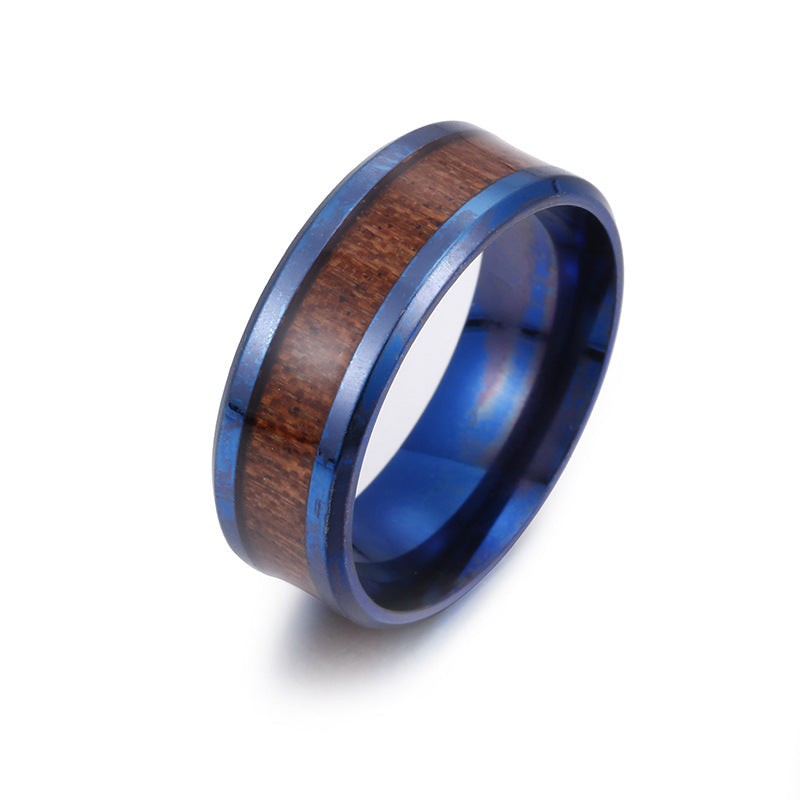 Popular Wedding Inlaid Teak Titanium Steel Rings