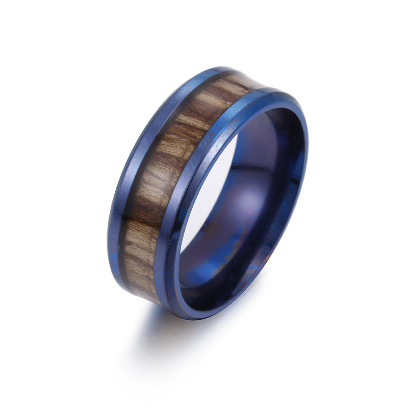 Popular Wedding Inlaid Teak Titanium Steel Rings