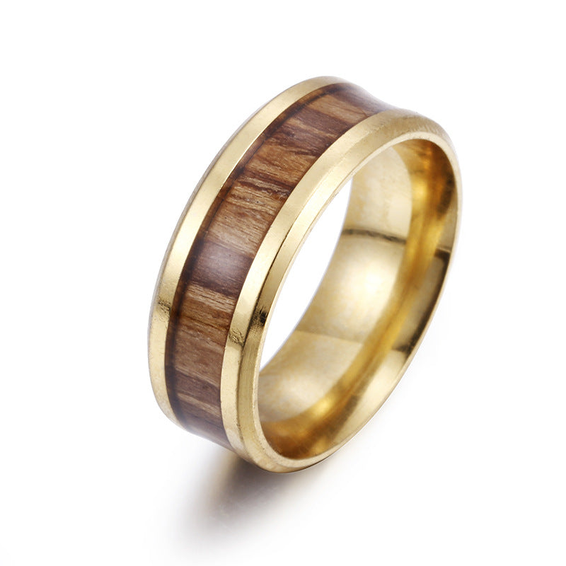 Popular Wedding Inlaid Teak Titanium Steel Rings