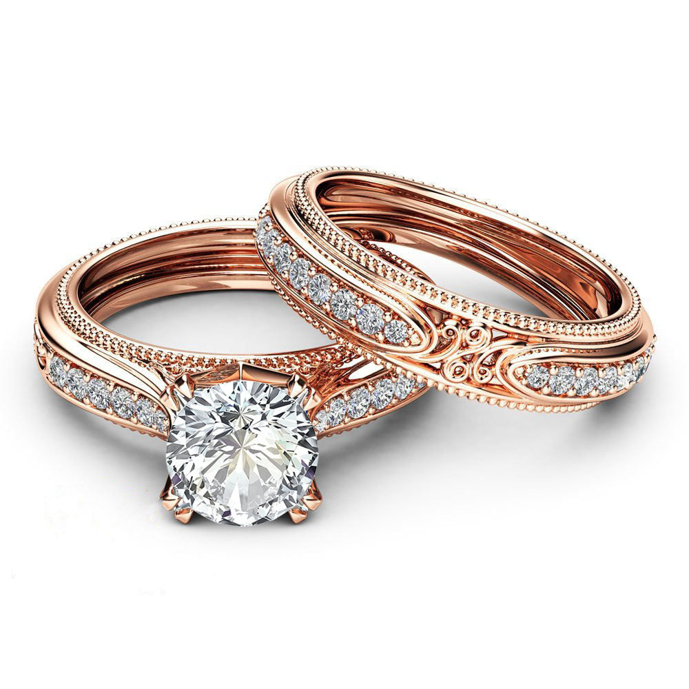 Women's Rose Gold Vintage Inlaid Zircon Engagement Rings