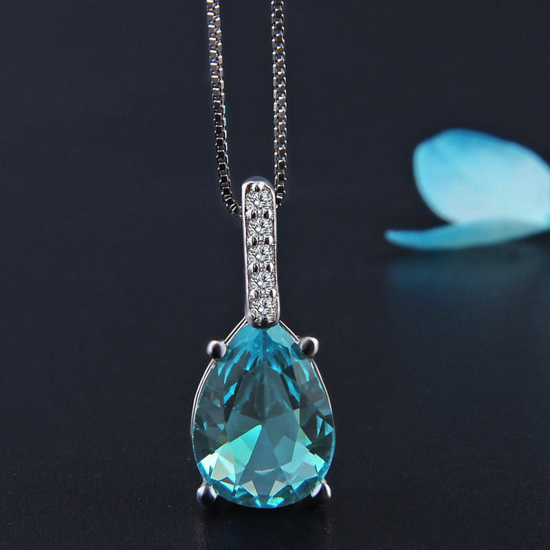 Women's Blue Crystal Topaz Water Drop Pear-shaped Pendants