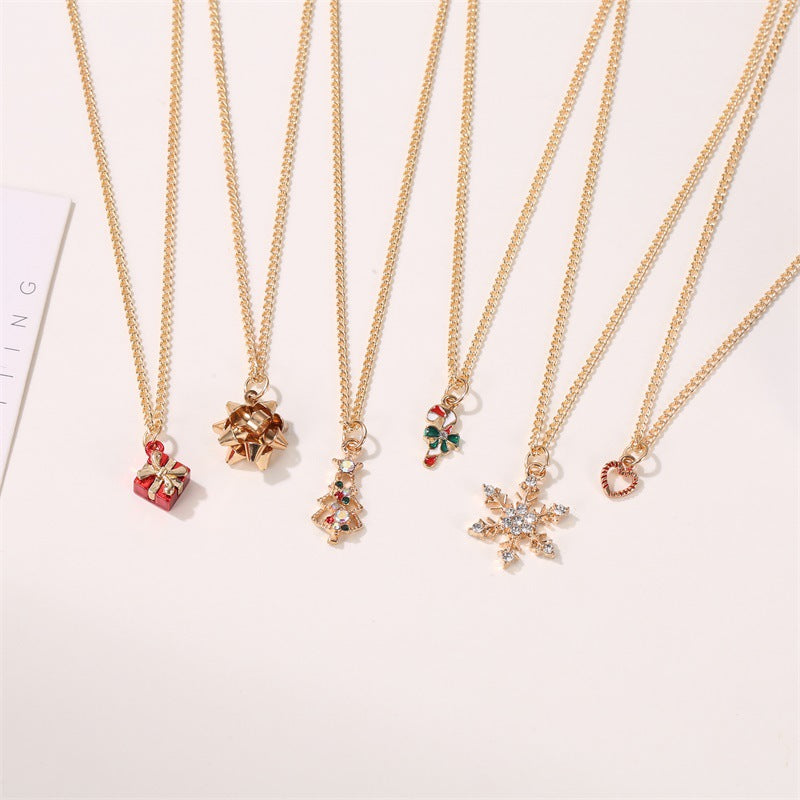 Christmas Fashion Snowflake Crutches Tree Dripping Oil Festive Necklaces