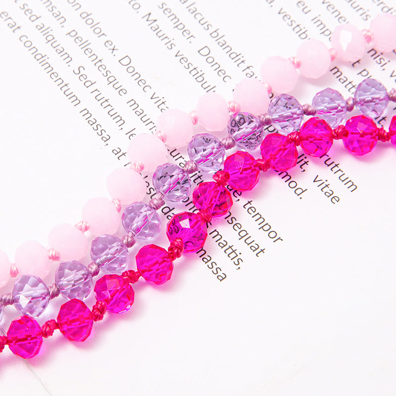 Simple Beaded Knotted Crystal Glass Super Necklaces