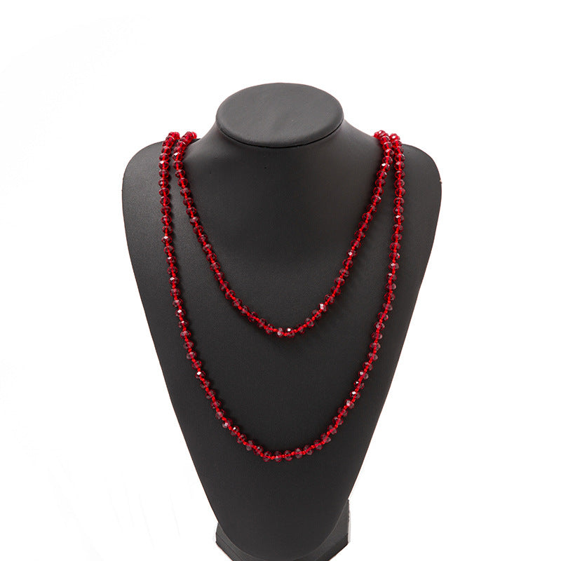 Simple Beaded Knotted Crystal Glass Super Necklaces