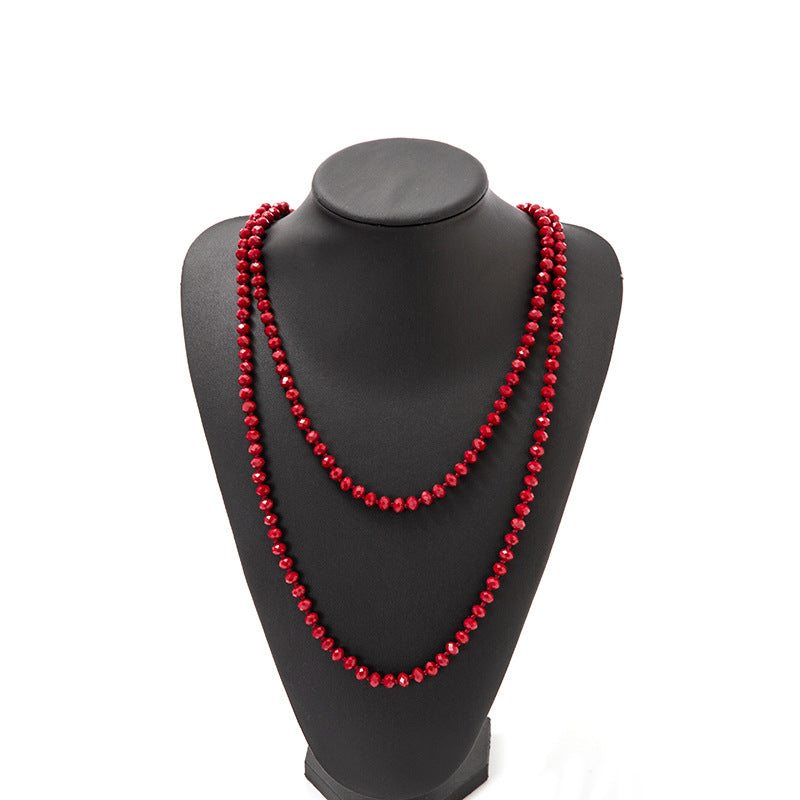 Simple Beaded Knotted Crystal Glass Super Necklaces
