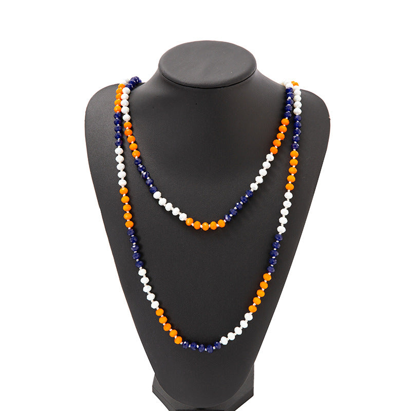 Simple Beaded Knotted Crystal Glass Super Necklaces