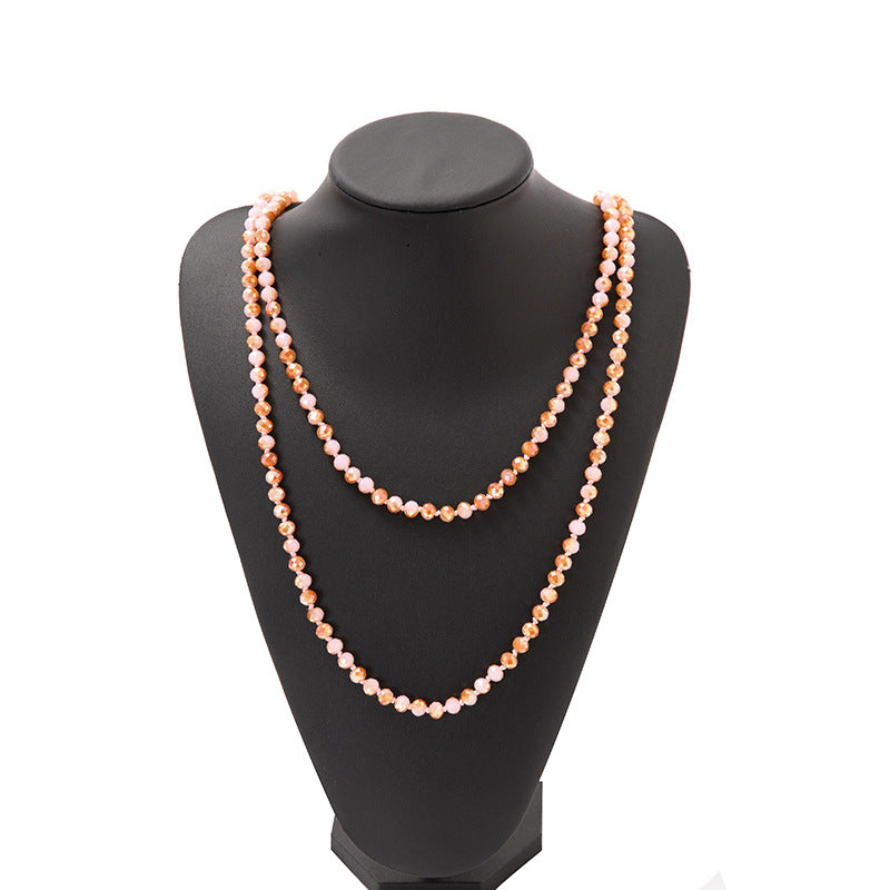 Simple Beaded Knotted Crystal Glass Super Necklaces