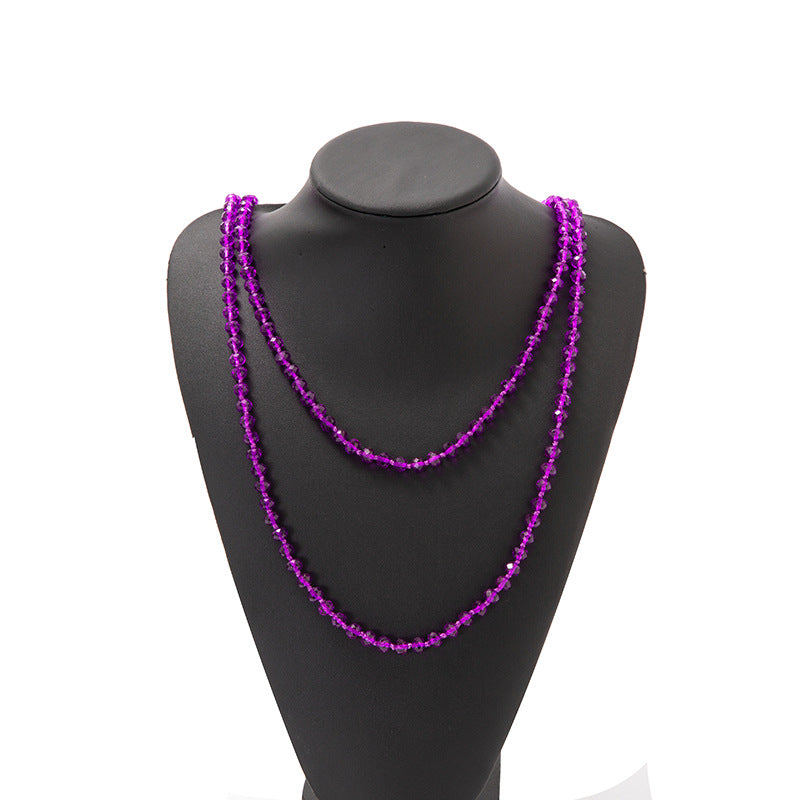 Simple Beaded Knotted Crystal Glass Super Necklaces