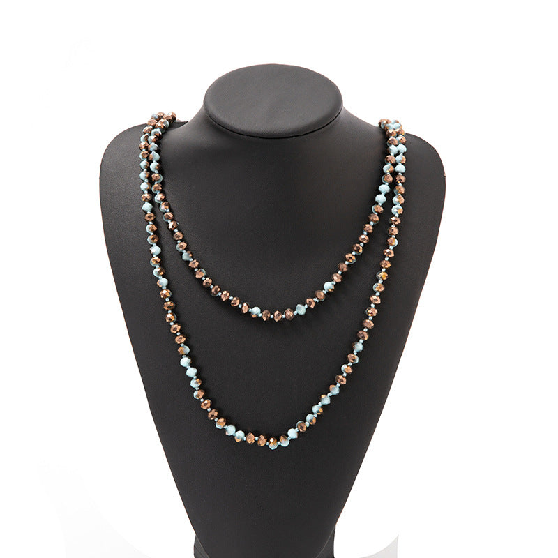 Simple Beaded Knotted Crystal Glass Super Necklaces
