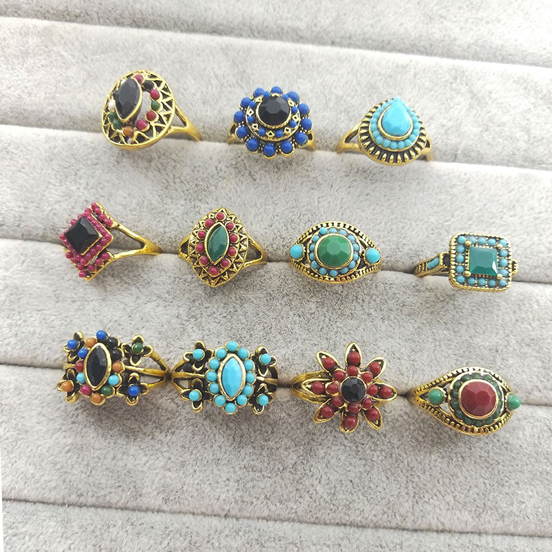 Women's Retro Style Colored Stone Mix Match Rings