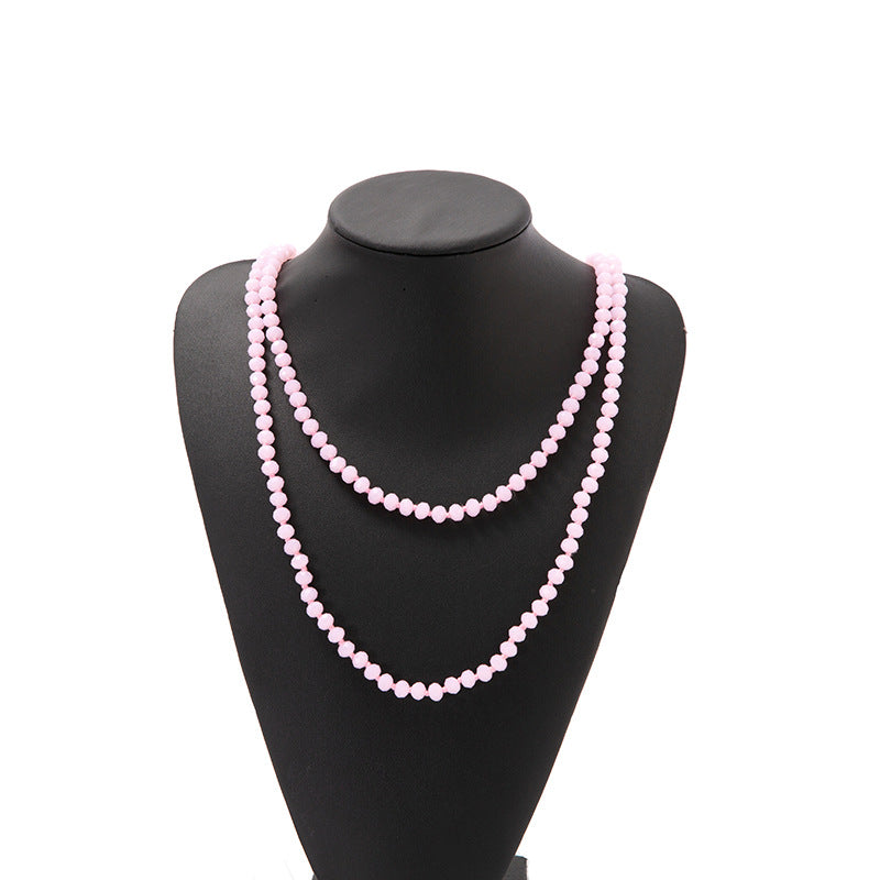 Simple Beaded Knotted Crystal Glass Super Necklaces