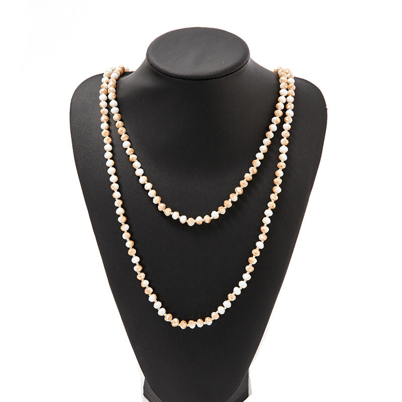 Simple Beaded Knotted Crystal Glass Super Necklaces