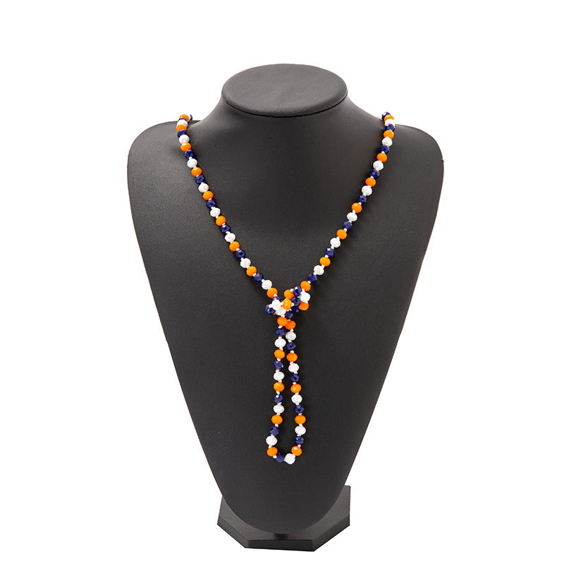 Simple Beaded Knotted Crystal Glass Super Necklaces