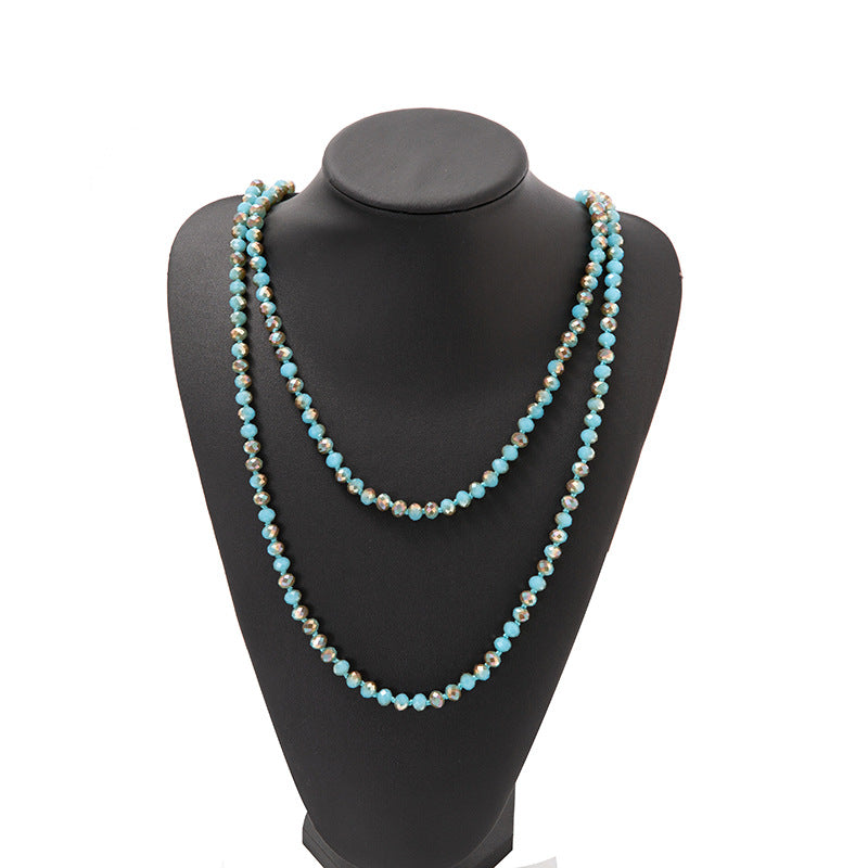 Simple Beaded Knotted Crystal Glass Super Necklaces