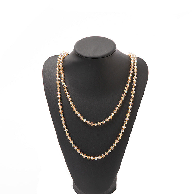Simple Beaded Knotted Crystal Glass Super Necklaces