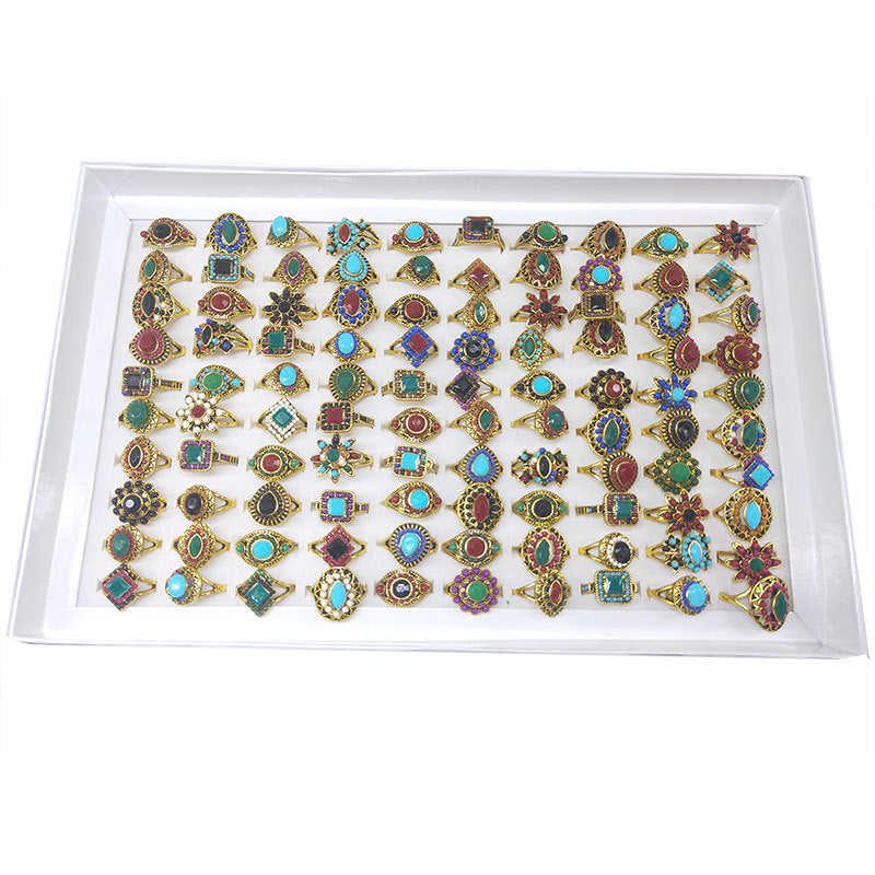 Women's Retro Style Colored Stone Mix Match Rings
