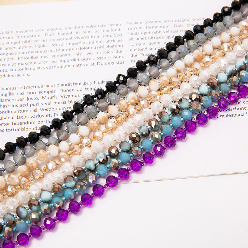 Simple Beaded Knotted Crystal Glass Super Necklaces