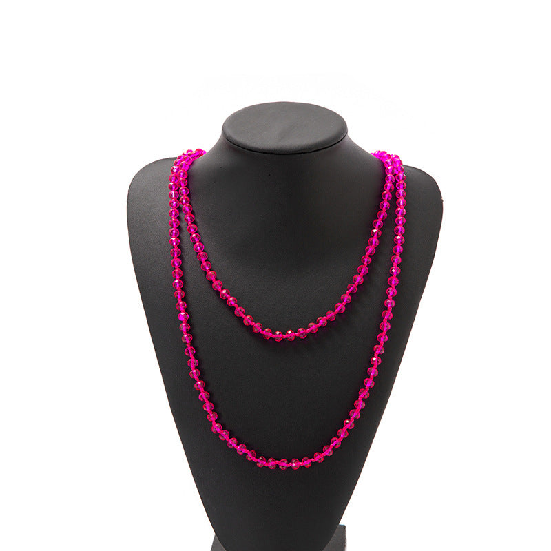 Simple Beaded Knotted Crystal Glass Super Necklaces