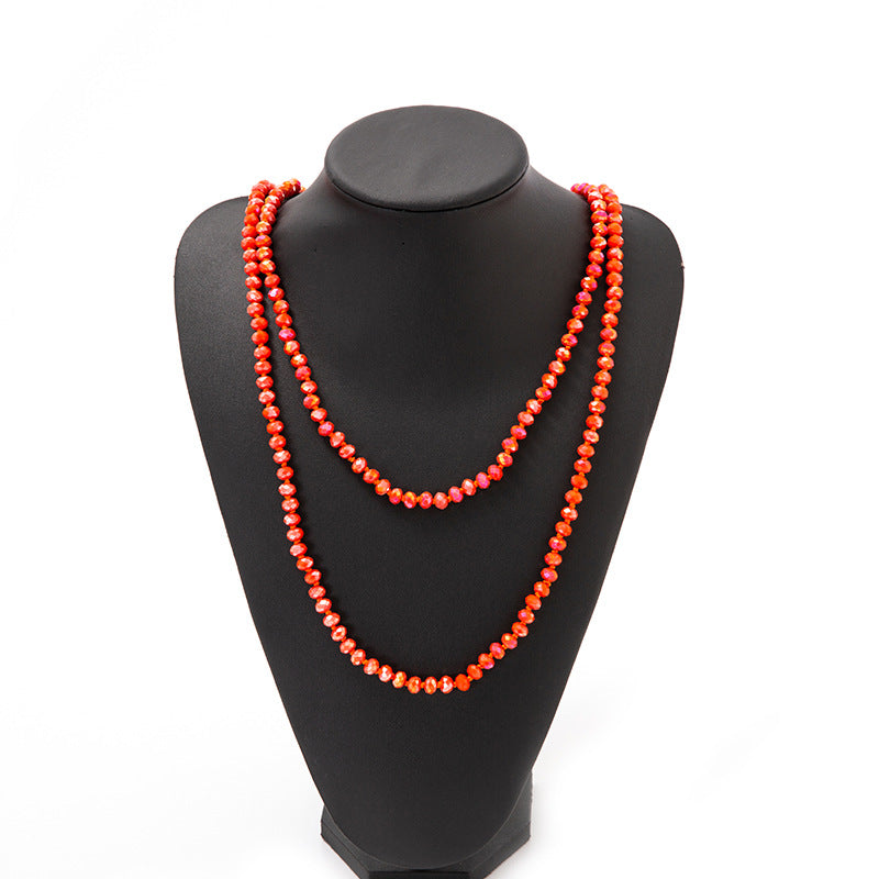 Simple Beaded Knotted Crystal Glass Super Necklaces