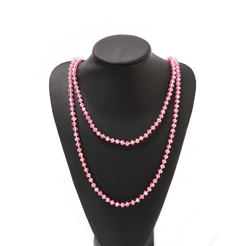 Simple Beaded Knotted Crystal Glass Super Necklaces