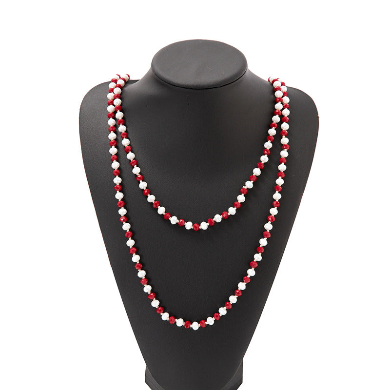 Simple Beaded Knotted Crystal Glass Super Necklaces
