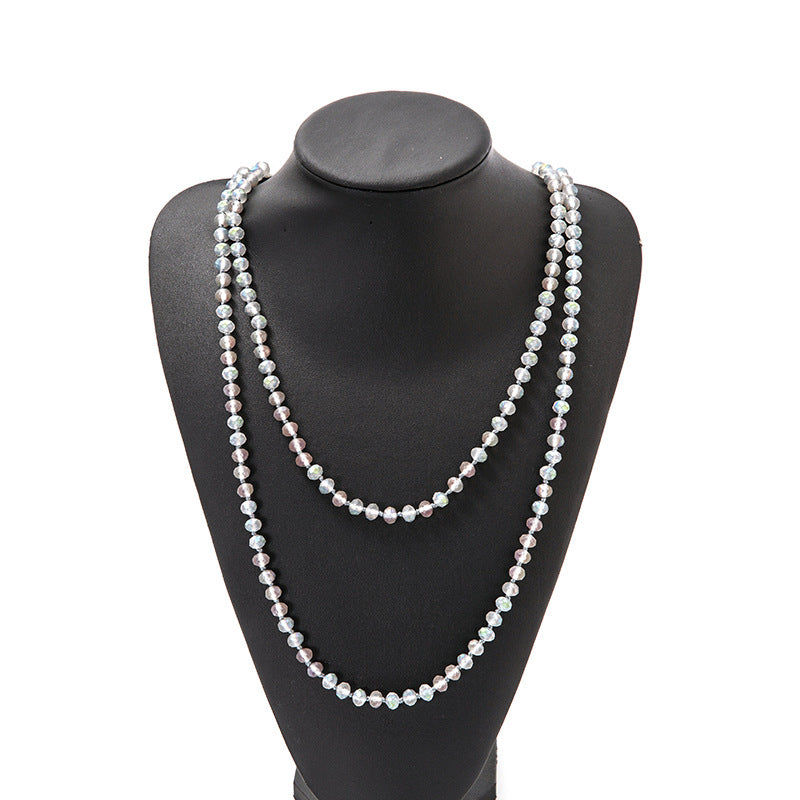 Simple Beaded Knotted Crystal Glass Super Necklaces