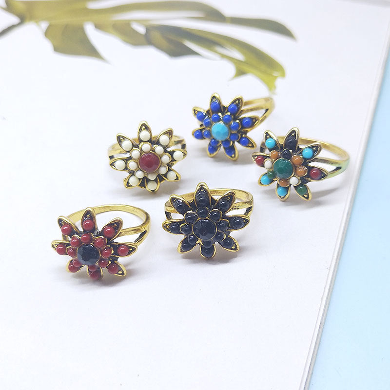 Women's Retro Style Colored Stone Mix Match Rings