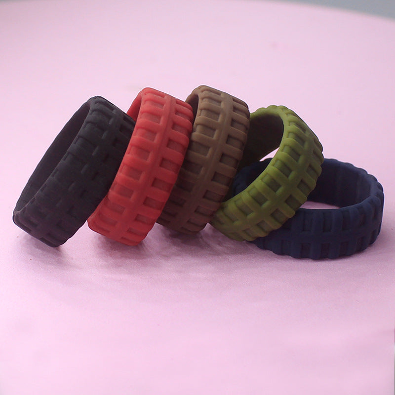 Men's Tire Pattern Silica Gel Breathable Type Silicone Rings