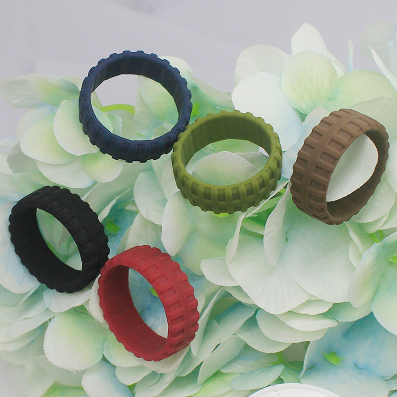 Men's Tire Pattern Silica Gel Breathable Type Silicone Rings
