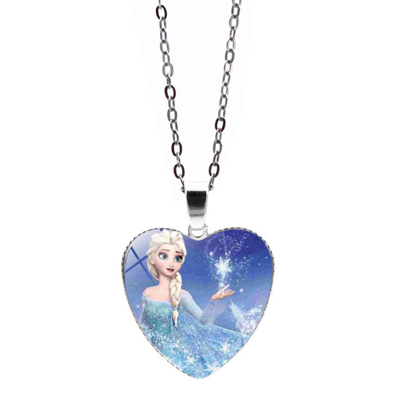 Women's & Children's Cartoon Princess Elsa Heart-shaped For Mermaid Necklaces