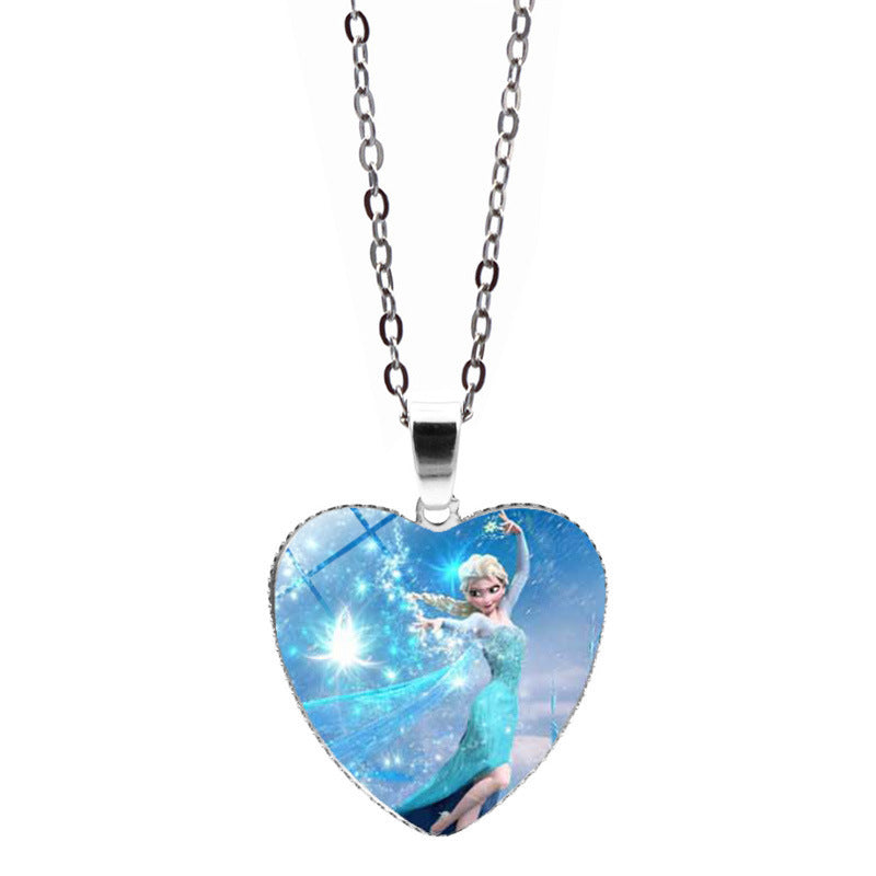Women's & Children's Cartoon Princess Elsa Heart-shaped For Mermaid Necklaces