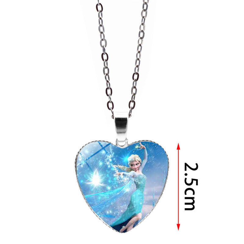 Women's & Children's Cartoon Princess Elsa Heart-shaped For Mermaid Necklaces