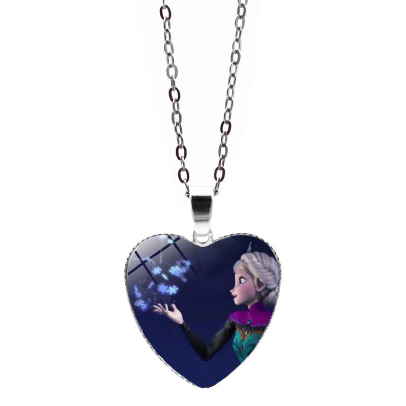 Women's & Children's Cartoon Princess Elsa Heart-shaped For Mermaid Necklaces
