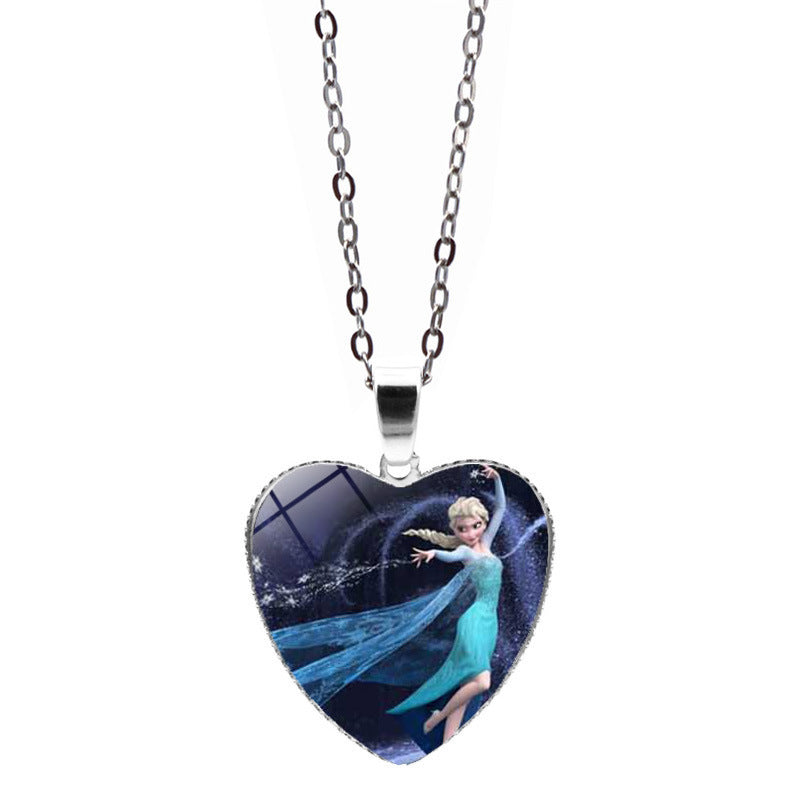 Women's & Children's Cartoon Princess Elsa Heart-shaped For Mermaid Necklaces