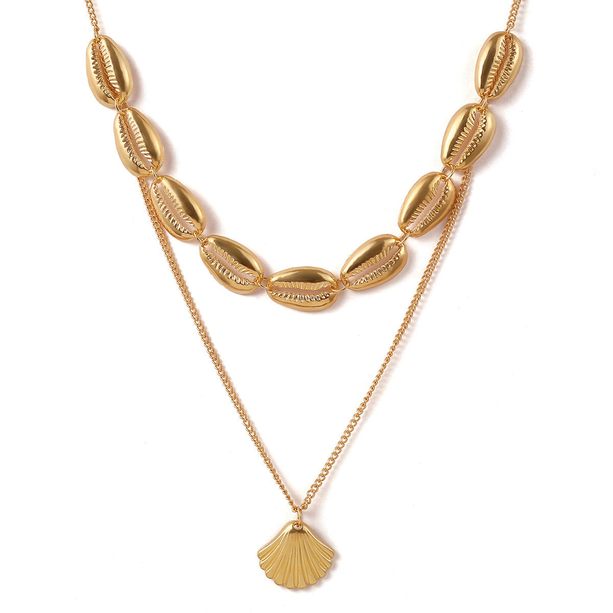 Metal Texture Double Layer Alloy Shell Necklaces