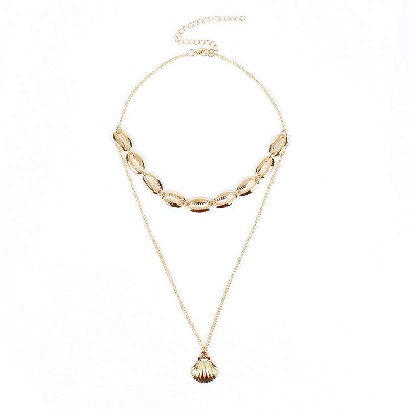 Metal Texture Double Layer Alloy Shell Necklaces