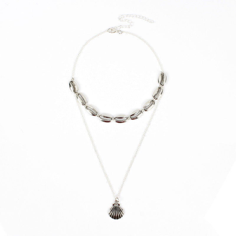 Metal Texture Double Layer Alloy Shell Necklaces