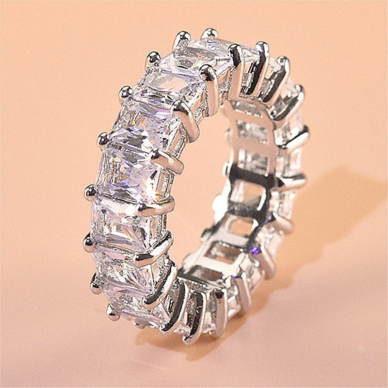 Rectangular Zirconium Paraffin Inlaid Rhinestone Square Rings