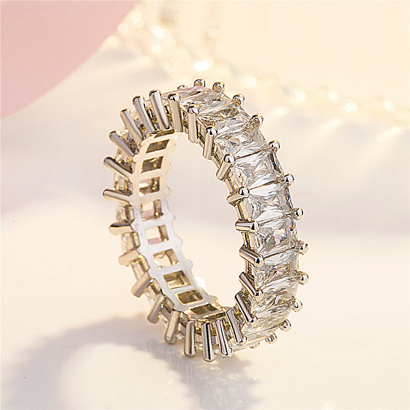Rectangular Zirconium Paraffin Inlaid Rhinestone Square Rings