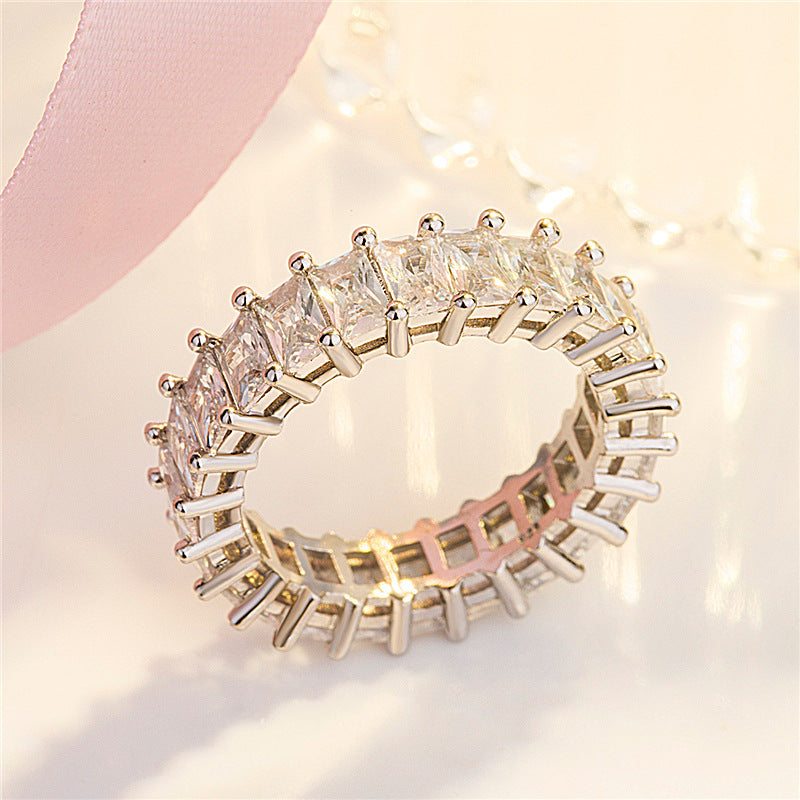 Rectangular Zirconium Paraffin Inlaid Rhinestone Square Rings