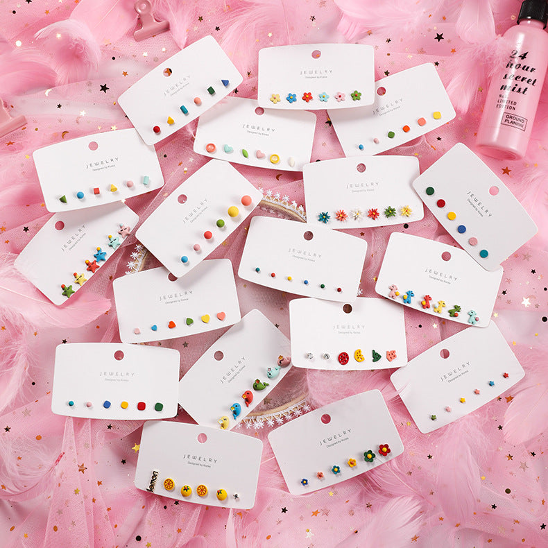 Women's Sier Needle Sweet Set Earings Personality Versatile Cute Small Earrings