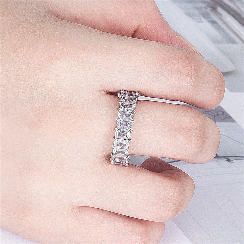 Rectangular Zirconium Paraffin Inlaid Rhinestone Square Rings