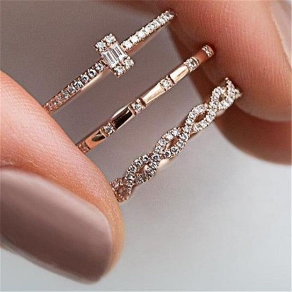 Fashion Creative Cross Rhinestone Zircon Three-piece Rings